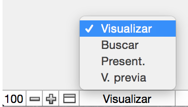 Menú emergente de modo