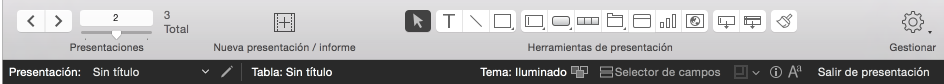Barra de herramientas de estado en modo Presentación