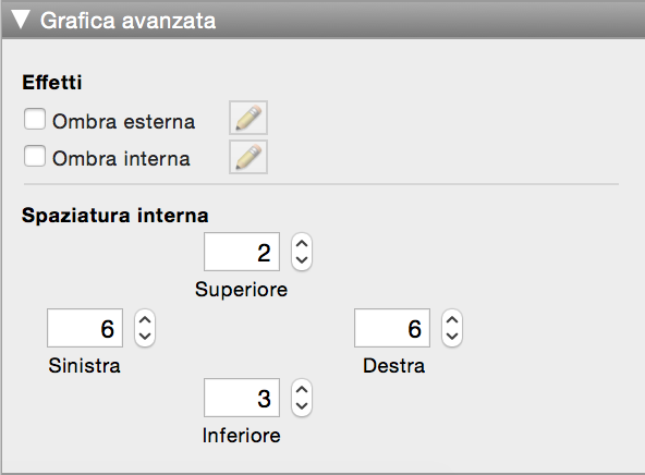 Area Grafica avanzata della finestra Impostazioni