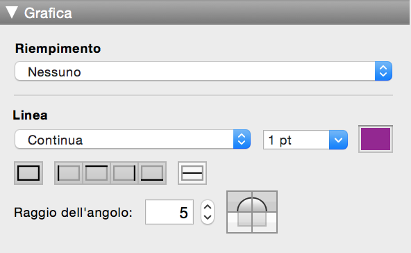 Area Grafico della finestra Impostazioni