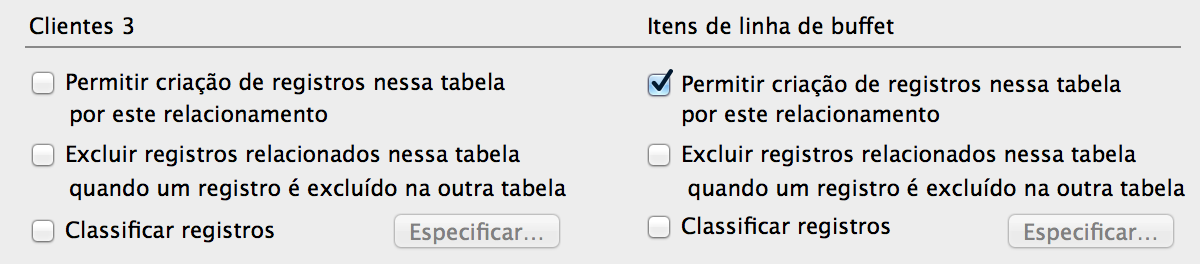 Seção da caixa de diálogo Editar relacionamento mostrando a opção Permitir criação de registros nessa tabela por meio desse relacionamento selecionada