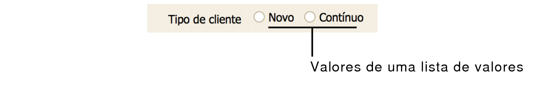 Campo exibindo botões de opção
