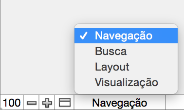 Menu pop-up de modos