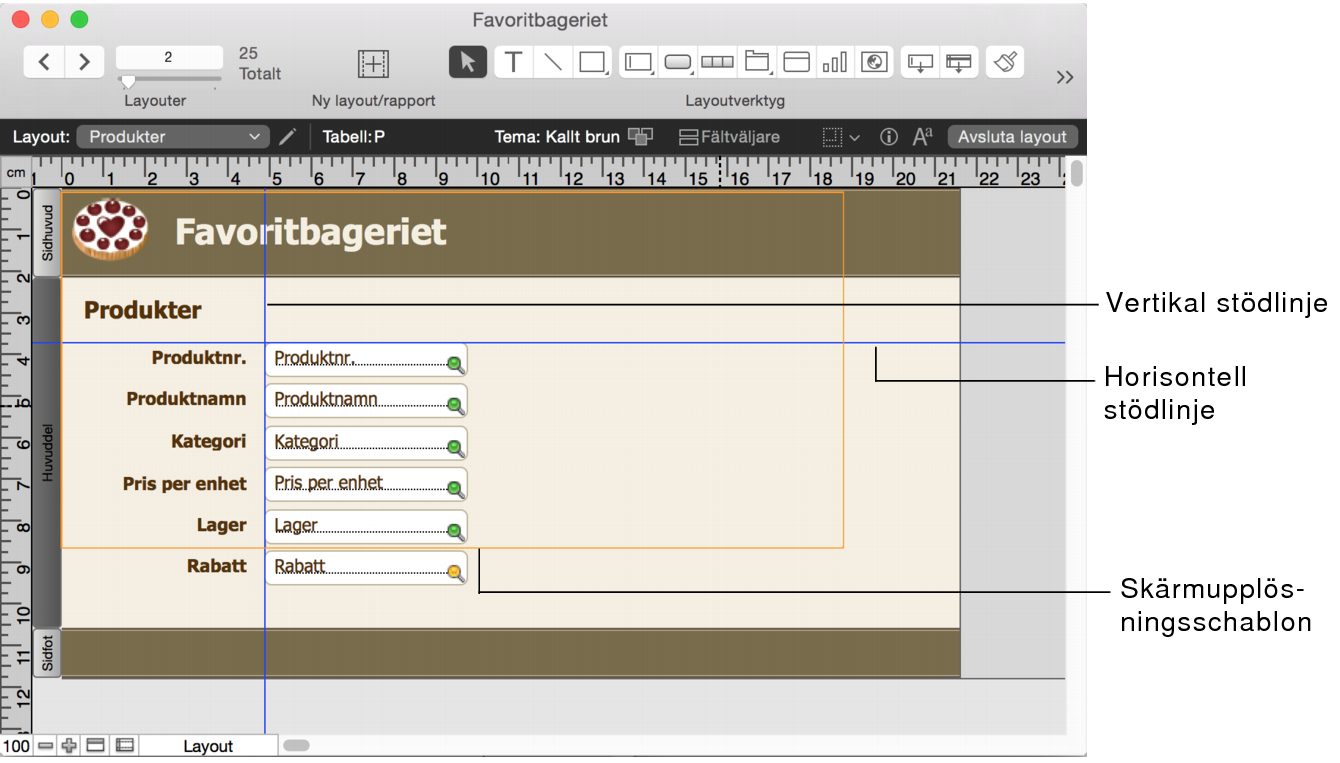 Layout med horisontella och vertikala stödlinjer samt skärmupplösningsschablon